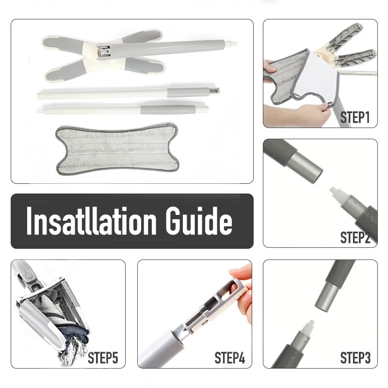 X-type Floor Mop Hand-free Squeeze Mos with 3pcs Reusable Microfiber Pads 360 Degree Flat Mop for Home Household Cleaning Tools