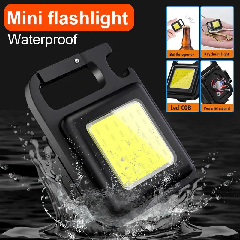 Multifunctional Mini USB Pocket Flashlight Rechargeable Flashlight COB Work Light LED Keychains For Outdoor Camping Fishing